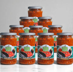 Pachet de 10 borcane de Zacuscă de Vinete Fabricat la Țară, 370 ml fiecare