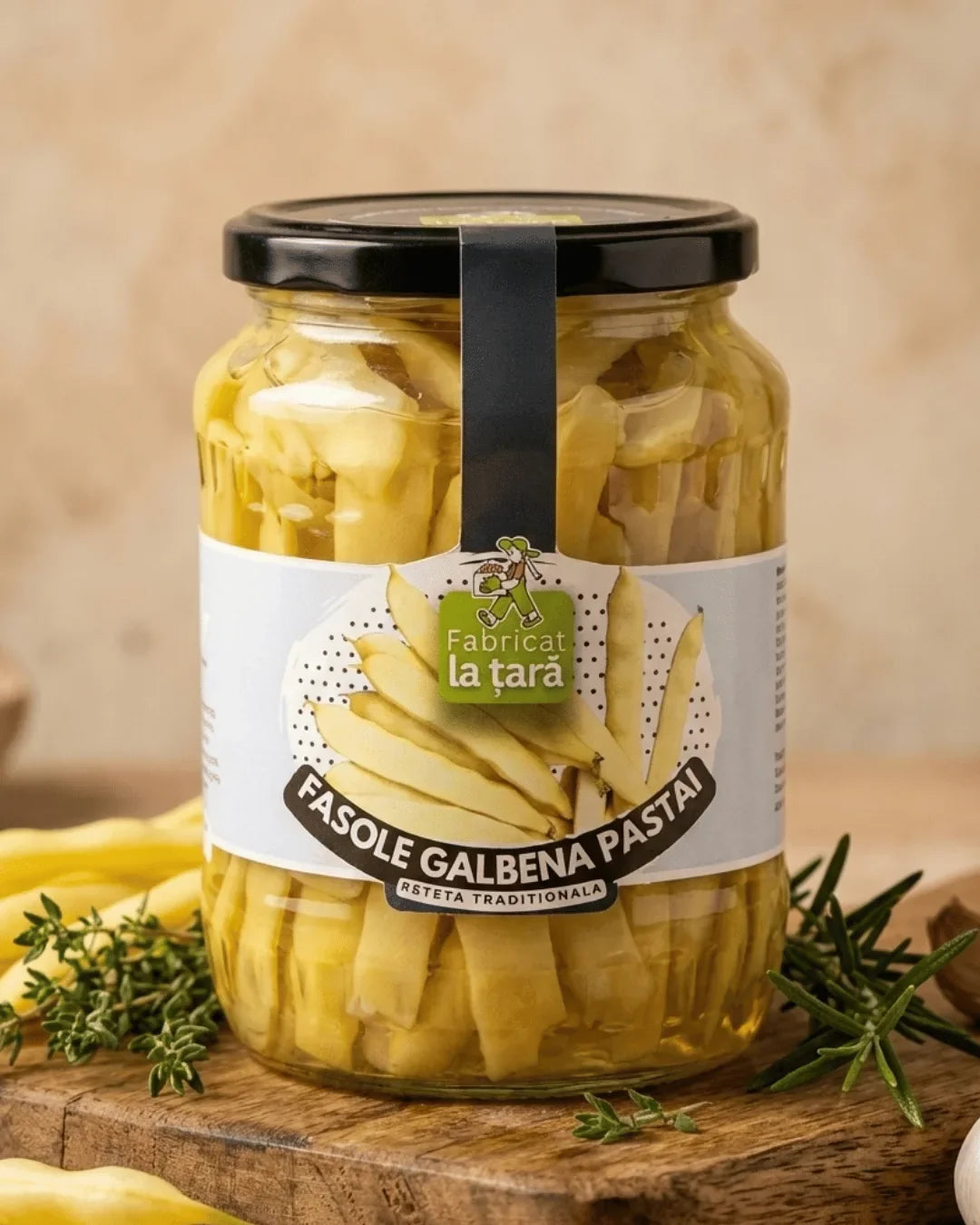 Borcan de fasole galbenă păstăi, murături de casă pentru iarnă Fabricat la Țară