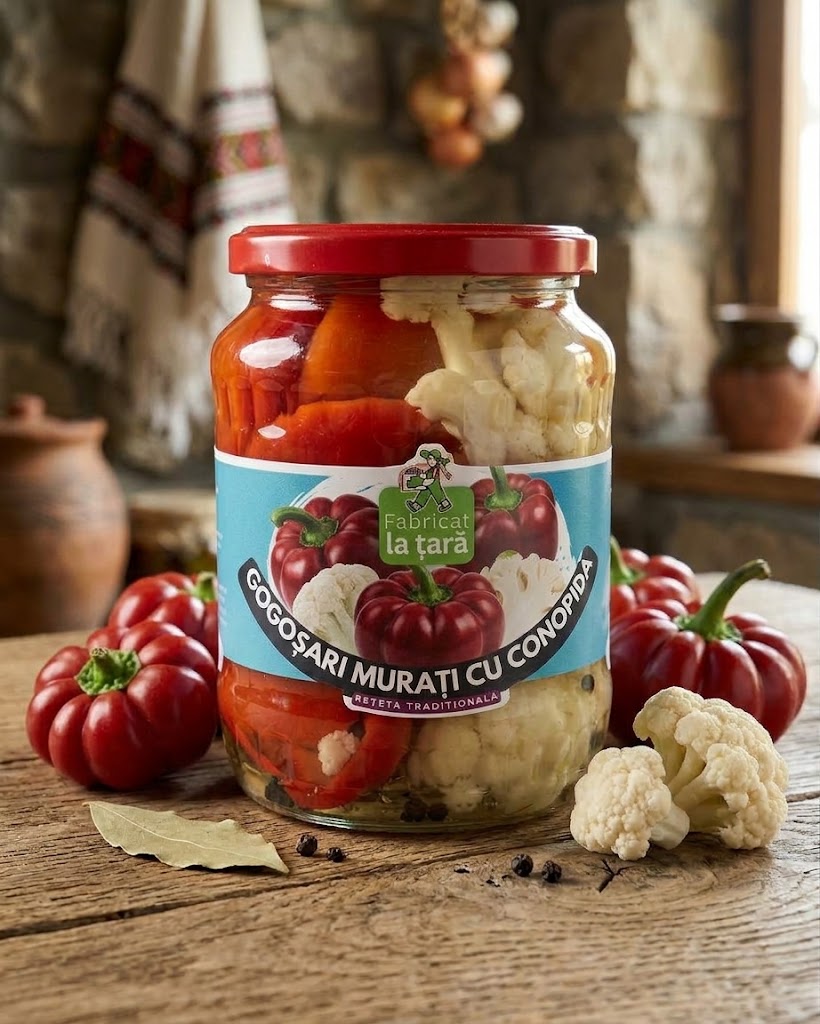 Borcan de gogoșari murați cu conopidă, murături de casă Fabricat la Țară din Alba