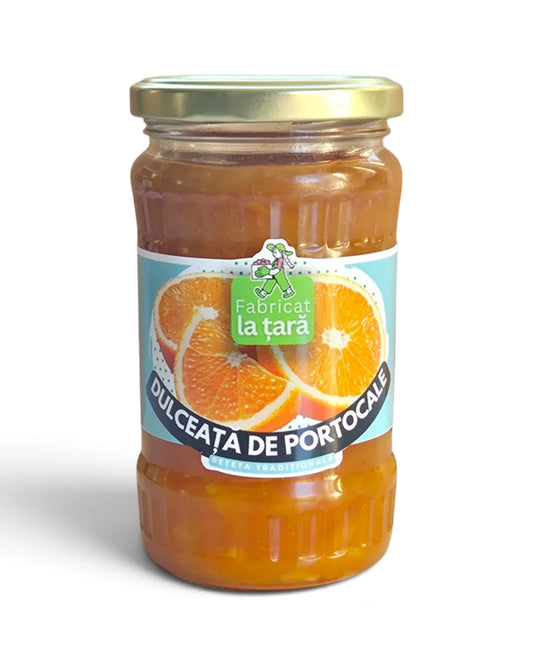 Borcan de 370 ml de Dulceață de Portocale Fabricat la Țară, pe fundal alb