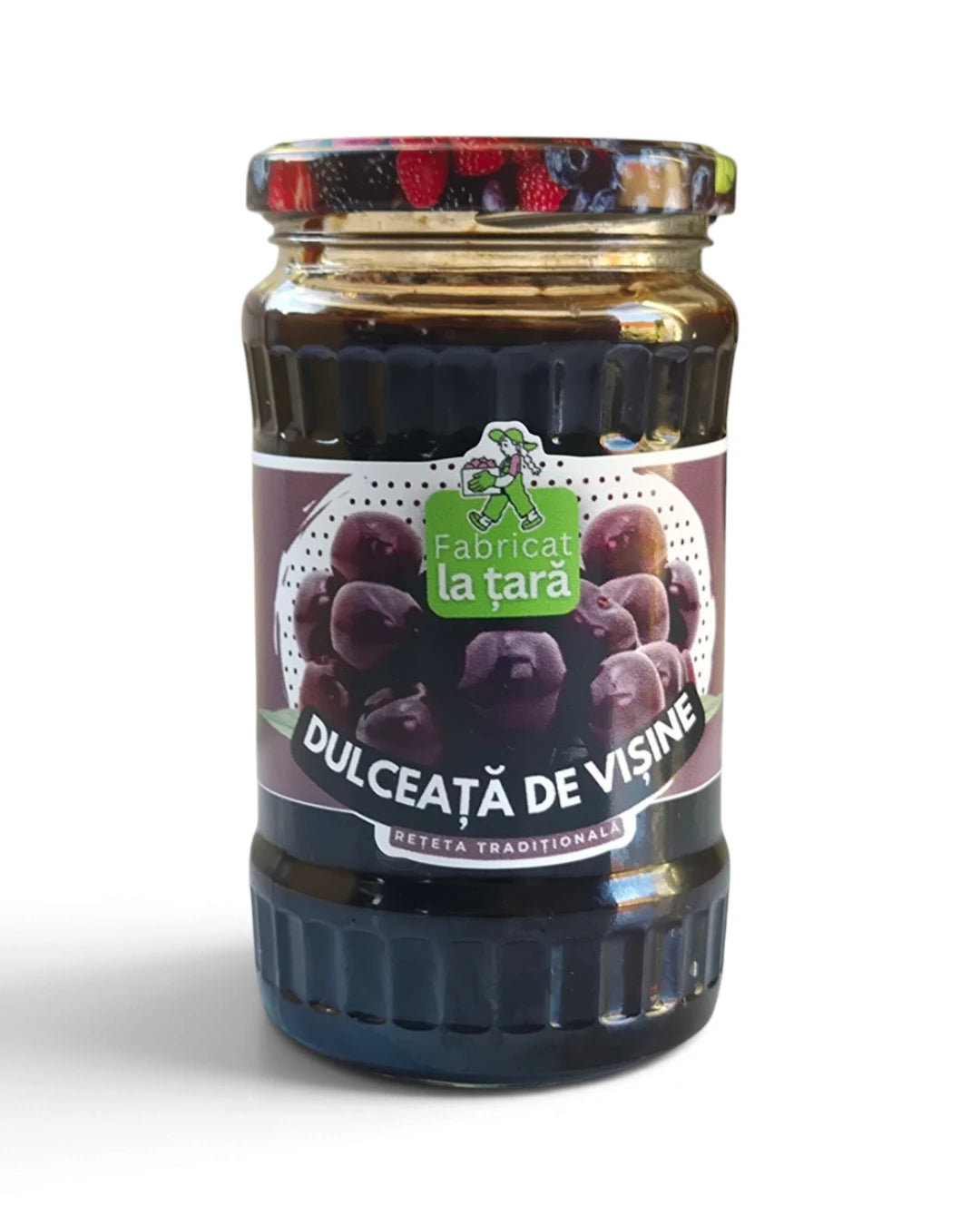 Borcan de 370 ml de Dulceață de Vișine Fabricat la Țară, pe fundal alb