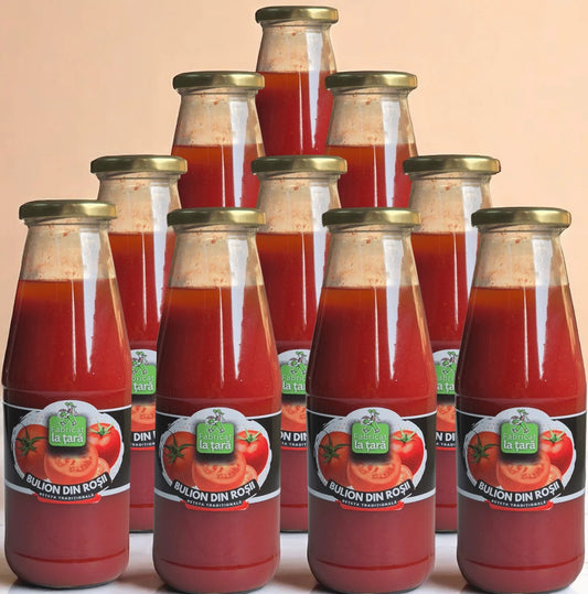 Pachet de 10 sticle de Bulion din Roșii Fabricat la Țară, 750 ml fiecare
