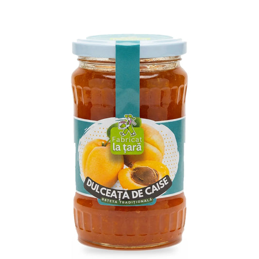 Borcan de 370 ml de Dulceață de Caise Fabricat la Țară, dulceață de casă tradițională, pe fundal alb