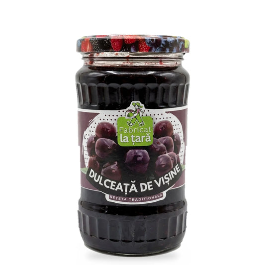Borcan de 370 ml de Dulceață de Vișine Fabricat la Țară, pe fundal alb