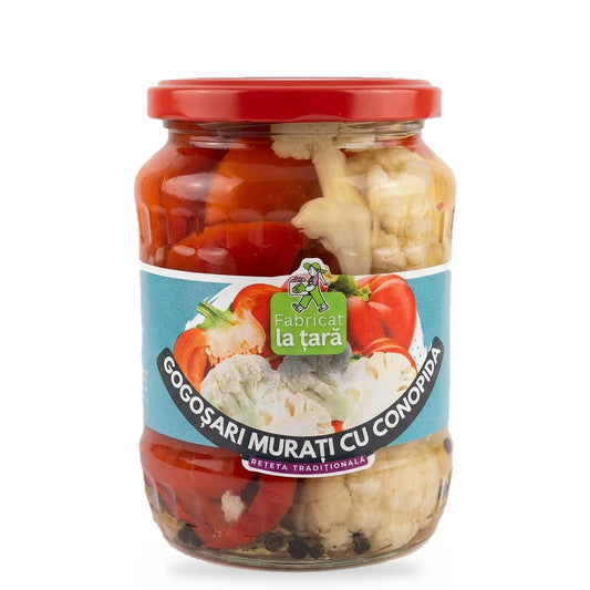 Gogoșari murați cu conopidă în borcan de 720 ml, murături de casă tradiționale Fabricat la Țară