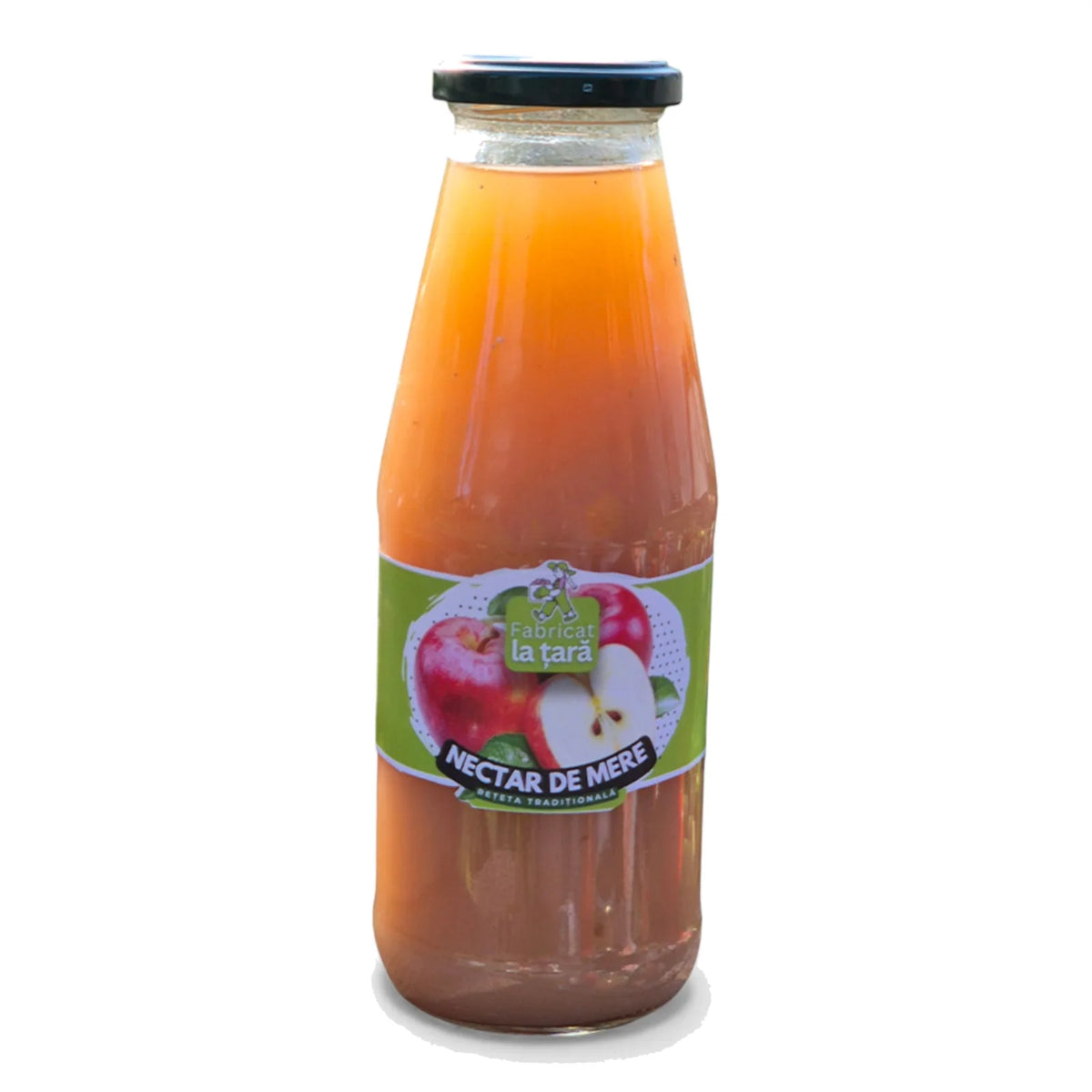 Sticlă de Nectar de Mere Fabricat la Țară, nectar de casă din mere, pe fundal alb