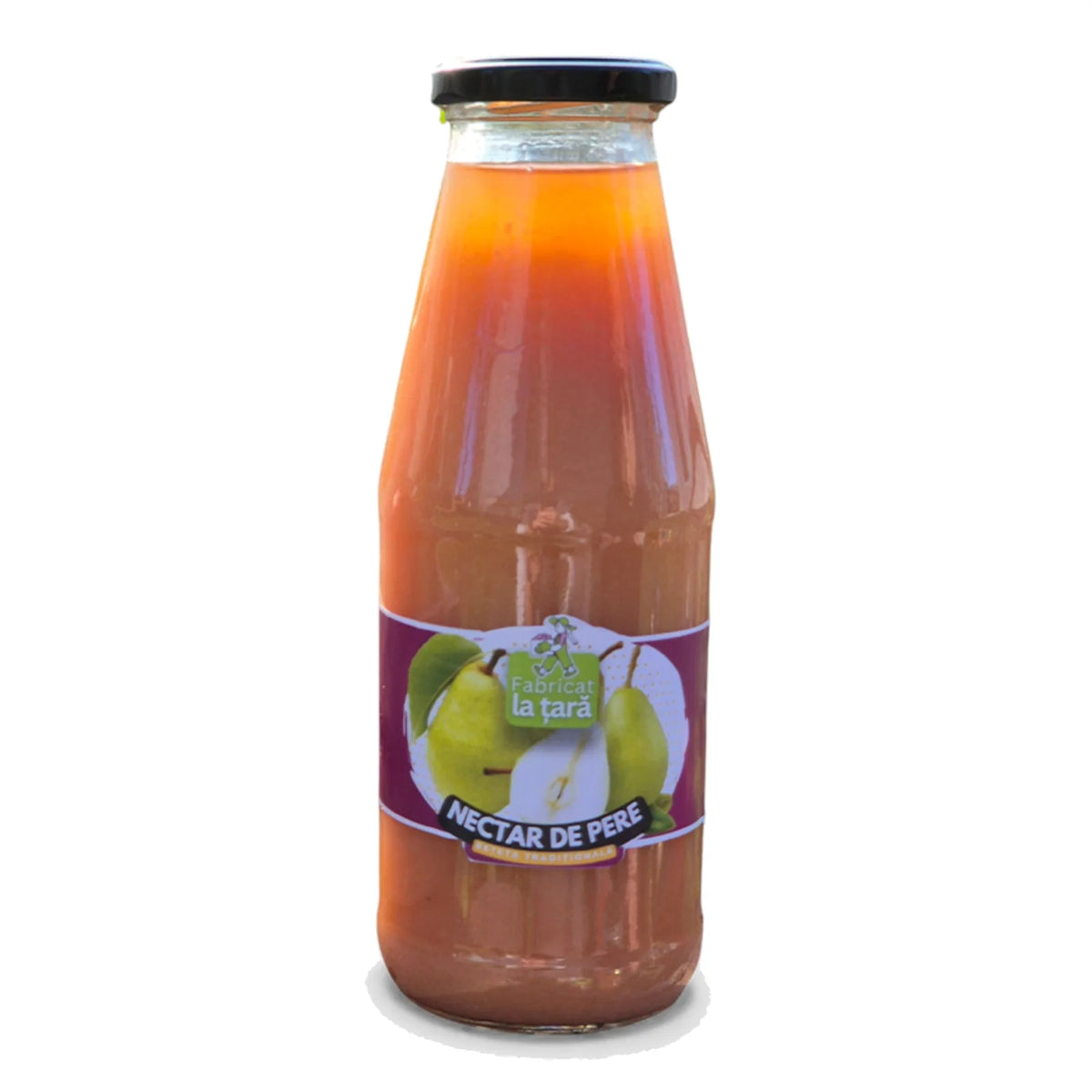 Sticlă de Nectar de Pere Fabricat la Țară, nectar de casă din pere, pe fundal alb